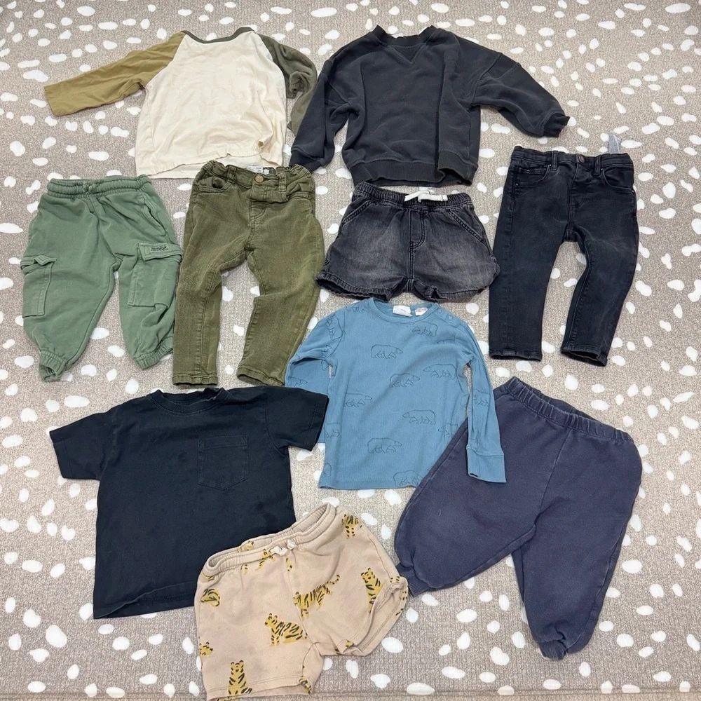 Lot of 10 Zara Kids tee sweater crewneck shorts joggers sweatpants rib toddler